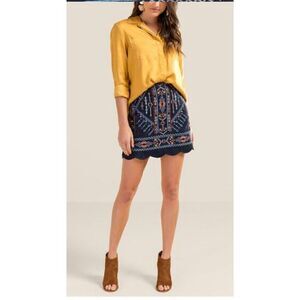 Blu rain navy blue/corduroy/embroidered skirt/scallop hem/mini skirt/size small￼